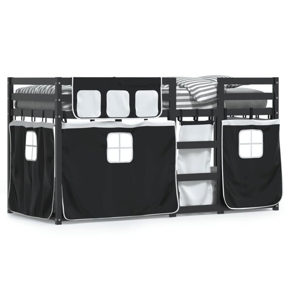 vidaXL Lit superposé avec rideaux blanc/noir 90x200 cm bois pin massif