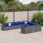 vidaXL Salon de jardin avec coussins 10 Pièces gris résine tressée