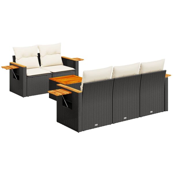 vidaXL Salon de jardin 6 Pièces avec coussins noir résine tressée