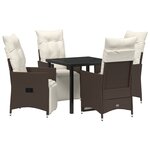 vidaXL Ensemble de salle à manger de jardin de 5 pièces avec coussins en poly rattan marron