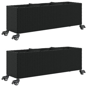 vidaXL Jardinières et roulettes 2 Pièces noir 107x32x38 cm résine tressée