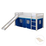 Lit mi-hauteur avec rideaux et toboggan bleu