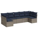 vidaXL Salon de jardin 7 Pièces avec coussins gris résine tressée
