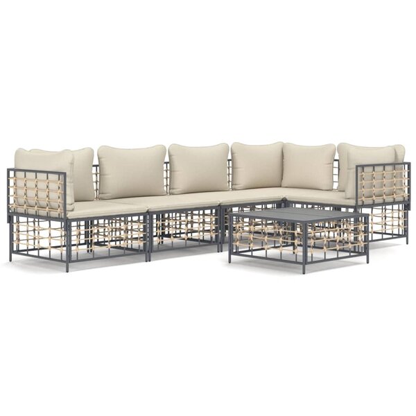 vidaXL Salon de jardin 6 Pièces avec coussins anthracite résine tressée