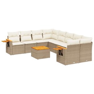 vidaXL Salon de jardin avec coussins 9 Pièces beige résine tressée