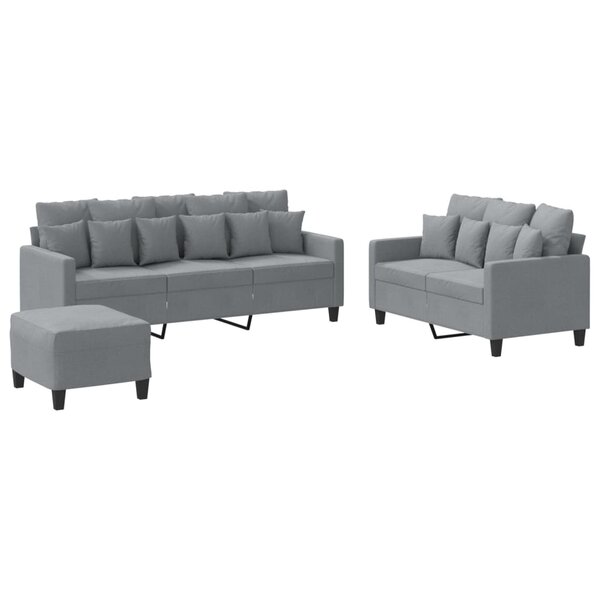 vidaXL Ensemble de canapés 3 Pièces avec coussins Gris clair Tissu