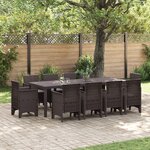 vidaXL Ensemble de Salle à Manger de Jardin de 11 Pièces avec Coussins Marron Rattan Poly