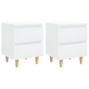 vidaXL Tables de chevet pieds en pin 2 Pièces blanc brillant 40x35x50 cm