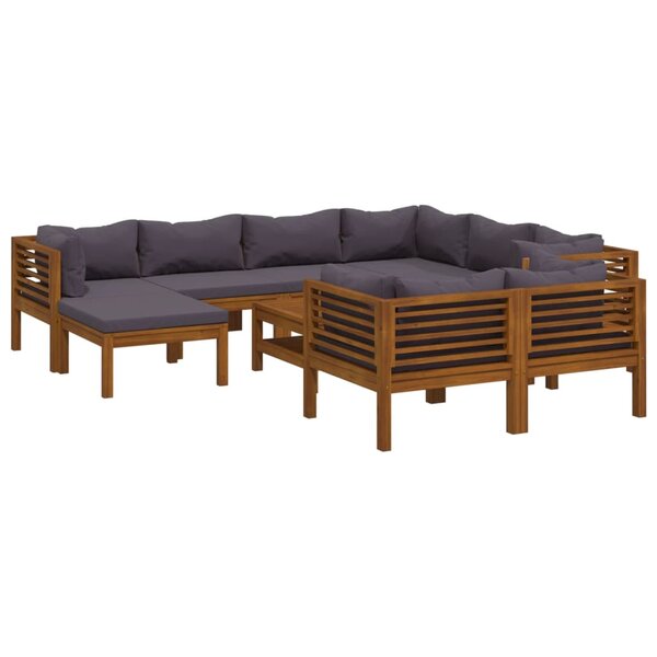 vidaXL Salon de jardin 10 Pièces avec coussin Bois d'acacia solide