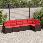 vidaXL Ensemble de canapé de jardin 6 Pièces Marron et rouge polyrotin