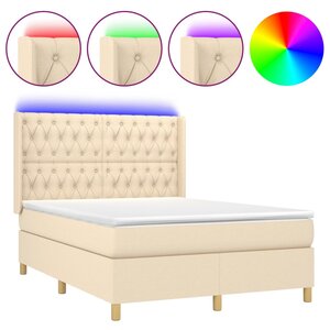 vidaXL Sommier à lattes de lit matelas et LED Crème 140x190 cm Tissu