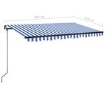 vidaXL Auvent manuel rétractable 450x350 cm Bleu et blanc