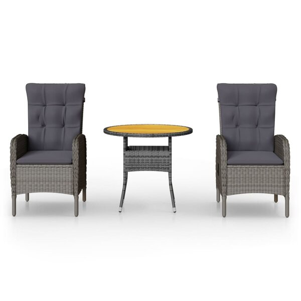 vidaXL Ensemble de bistro de jardin 3 Pièces Résine tressée Gris