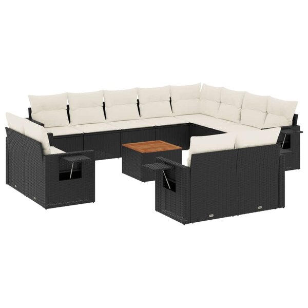 vidaXL Salon de jardin avec coussins 13 Pièces noir résine tressée
