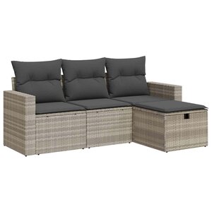vidaXL Salon de jardin 4 Pièces avec coussins gris clair résine tressée
