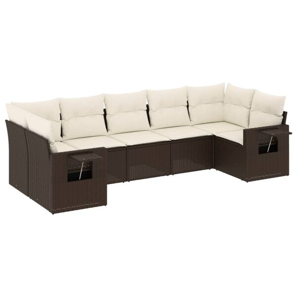 vidaXL Salon de jardin avec coussins 7 Pièces marron résine tressée