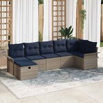 vidaXL Ensemble de canapé de jardin 7 Pièces Gris et marine polyrotin