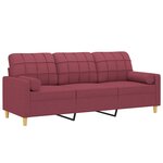 vidaXL Canapé 3 places avec oreillers décoratifs bordeaux 180 cm tissu