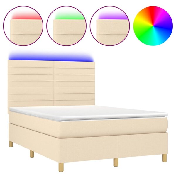 vidaXL Sommier à lattes de lit et matelas et LED Crème 140x200cm Tissu