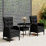 vidaXL Ensemble de bistro de jardin 3 Pièces Résine tressée Noir