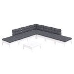 vidaXL Salon de jardin 8 Pièces avec coussins blanc bois de pin
