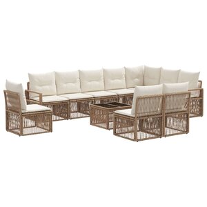 vidaXL Ensemble de canapé de jardin 11 Pièces Beige polyrotin