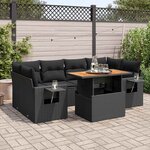 vidaXL Salon de jardin 7 Pièces avec coussins noir résine tressée