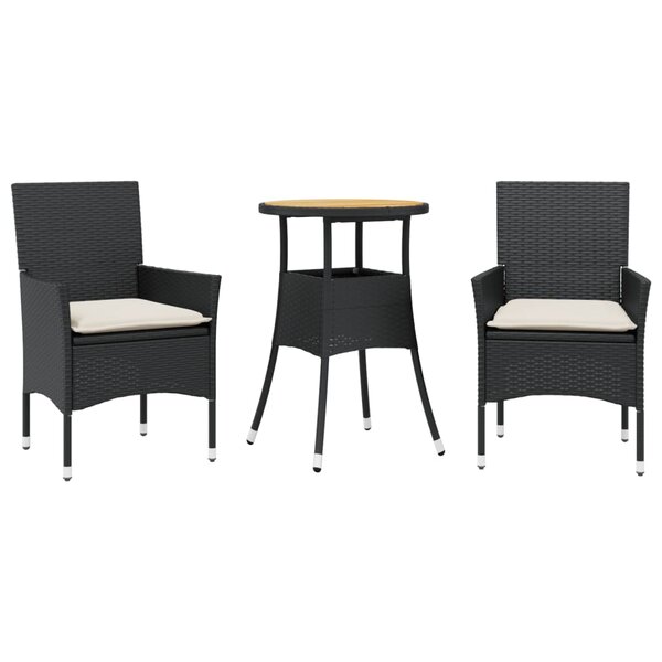 vidaXL Ensemble à manger de jardin et coussins 3 Pièces noir rotin acacia