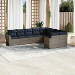 vidaXL Salon de jardin 9 Pièces avec coussins gris résine tressée