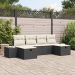 vidaXL Set de Canapé de Jardin 6 Pièces avec Coussins - Rattan Poly Noir