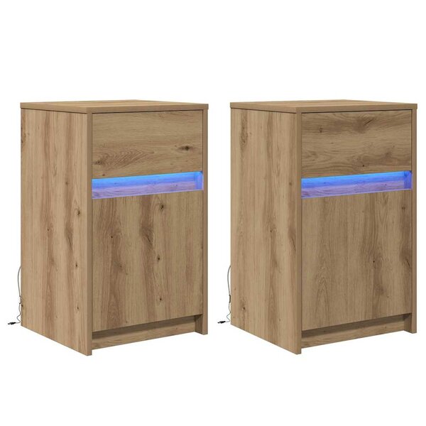 vidaXL Armoire de chevet LED 2 Pièces chêne artisanal 38 x 34 x 61 cm