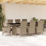 vidaXL Ensemble à manger de jardin et coussins 9 Pièces beige Poly rotin