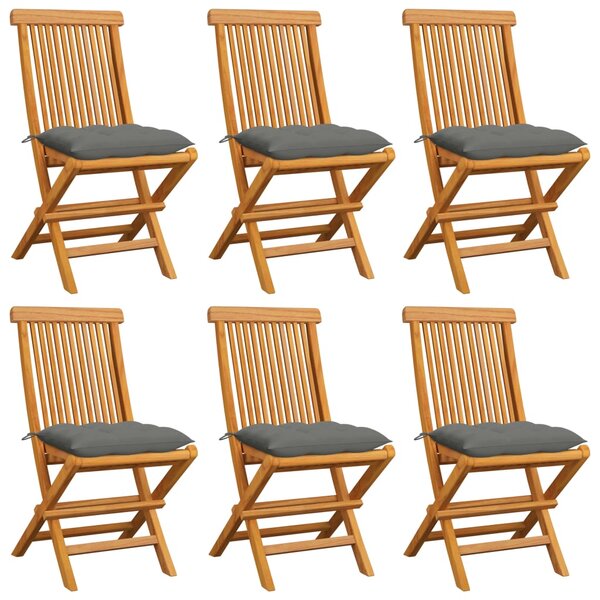 vidaXL Chaises de jardin et coussins gris lot de 6 Bois de teck massif