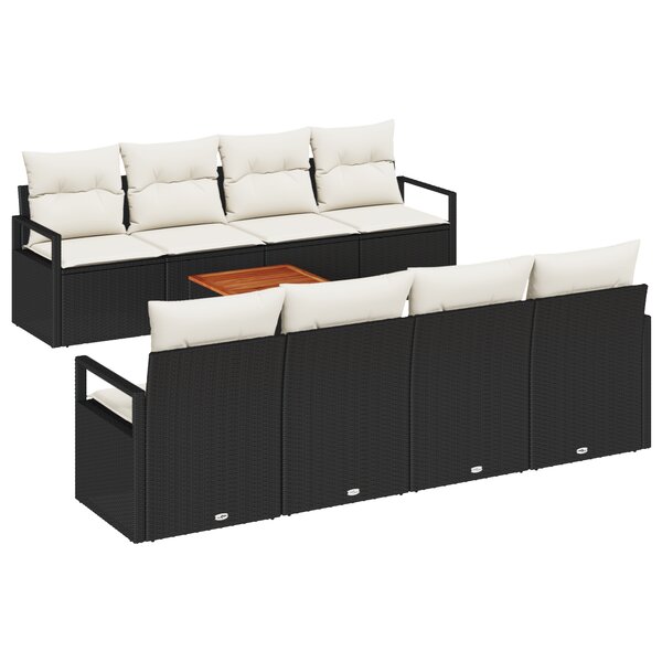 vidaXL Canapés de jardin 9 pièces avec coussins en rattan noir