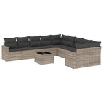 vidaXL Salon de jardin 11 Pièces avec coussins gris clair résine tressée