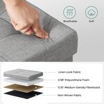Banc coffre de rangement pouf pliable grand pour 3 personnes 110 x 38 x 38 cm tissu en lin gris 12_0004121