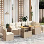 vidaXL Salon de jardin avec coussins 7 Pièces beige résine tressée
