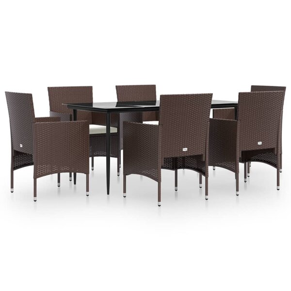 vidaXL Ensemble à manger de jardin coussins 7 Pièces Marron/noir