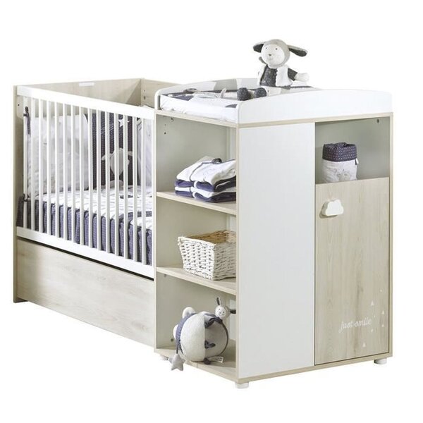 Lit bébé combiné évolutif Smile hêtre Cendré