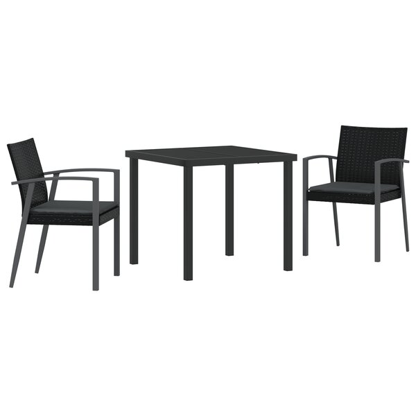 vidaXL Ensemble de 3 pièces de salle à manger de jardin avec coussins en rotin poly noir