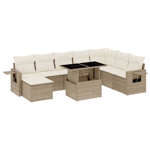 vidaXL Salon de jardin avec coussins 9 Pièces beige résine tressée