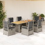 vidaXL Ensemble à manger de jardin et coussins 7 Pièces gris rotin