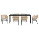 vidaXL Ensemble de Salle à Manger de Jardin de 7 Pièces avec Coussins Brun Poly Rattan