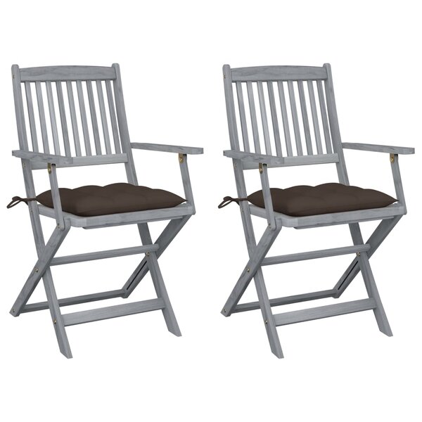 vidaXL Chaises pliables d'extérieur lot de 2 et coussins Bois d'acacia