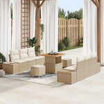 Ensemble de canapé de jardin à 9 pièces avec coussins beige en poly rattan et acacia