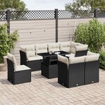 vidaXL Salon de jardin 9 Pièces avec coussins noir résine tressée