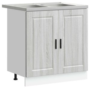 vidaXL Meuble sous évier avec porte Porto 2 Pièces Gris Bois d'ingénierie