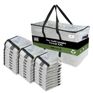 Pack and Move - Lot 24 Grands Sacs Déménagement Transparent Recyclé - Rangement Et Transport Ultra Résistant - Réutilisable - Poignées Solides - 100L