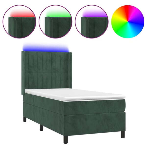vidaXL Sommier à lattes de lit matelas et LED Vert foncé 100x200 cm