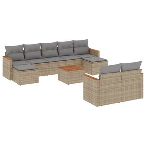 vidaXL Salon de jardin avec coussins 10 Pièces beige résine tressée